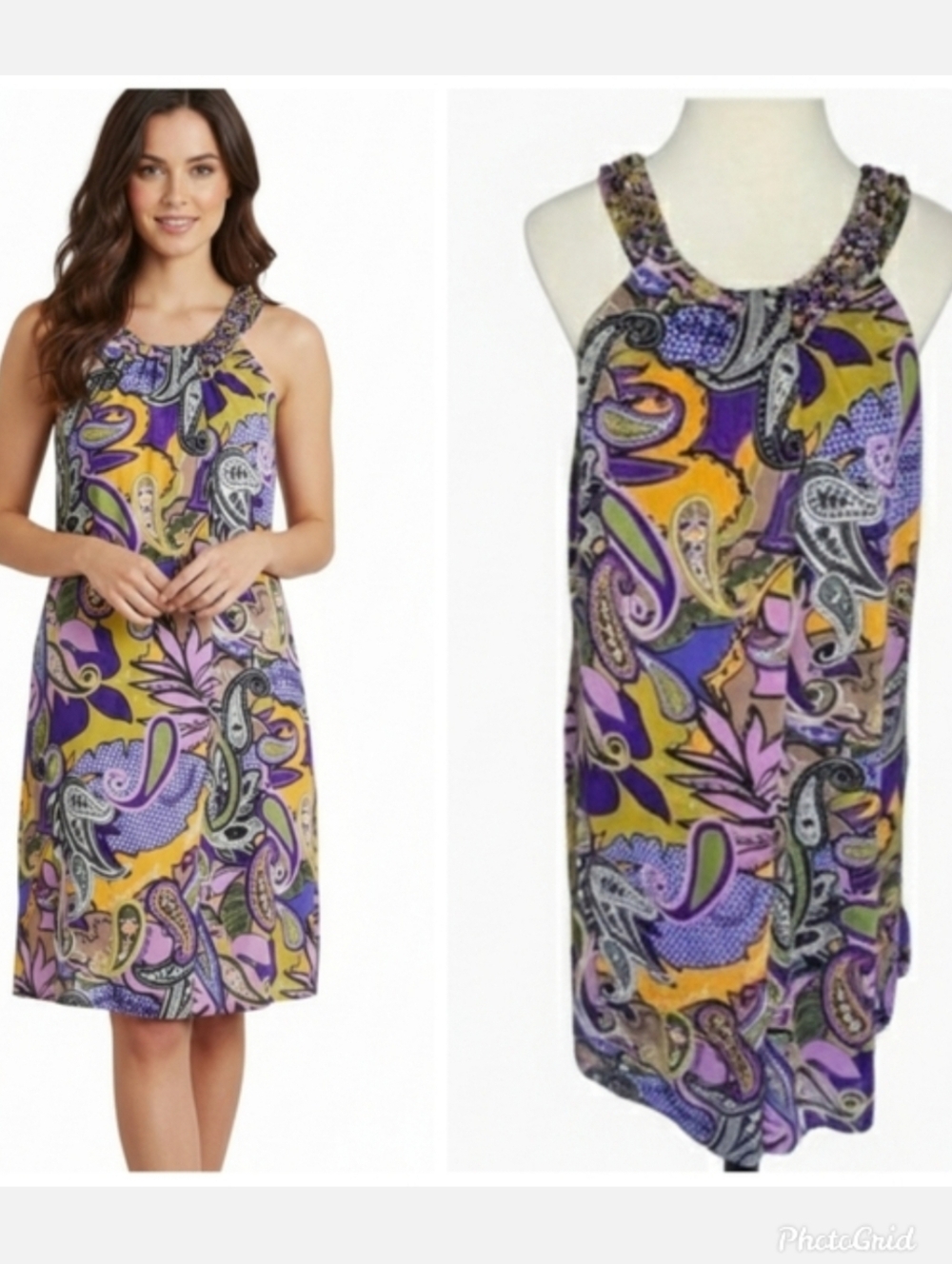 Yvos Paisley Print Sleeveless Dress Purple and Yellow Dress Women's Size 12